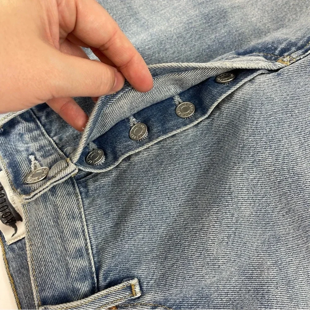 Agolde Parker Angled Denim Jean Skirt Womens 30 Blue Distressed Frayed Edge